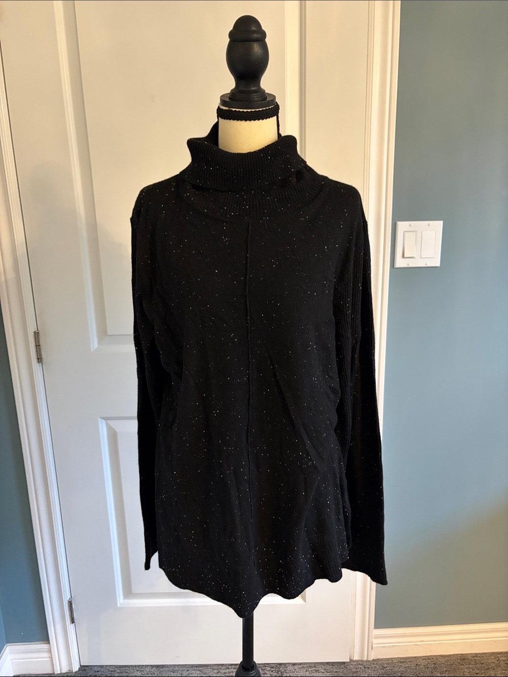 Calvin Klein Black Cowl Neck Sweater with Subtle Shimmer